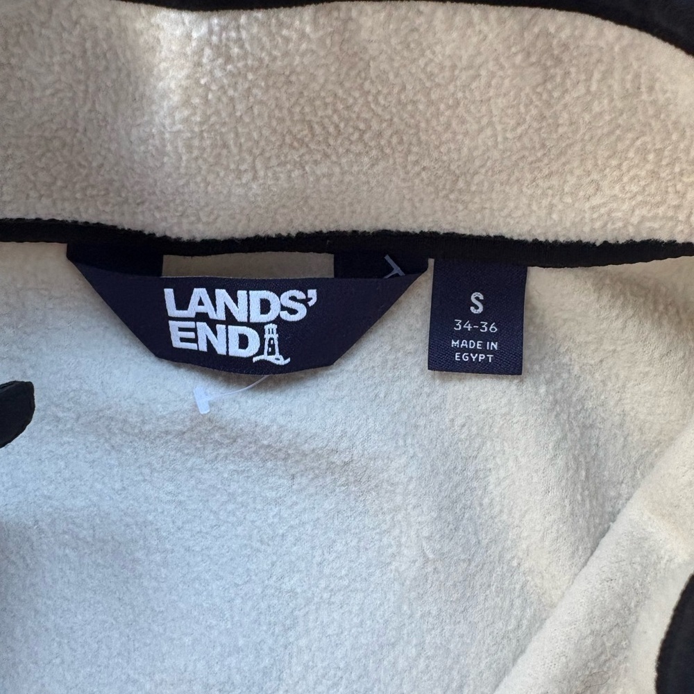Lands' End Cream and Black Fleece Pullover - Picture 2 of 3